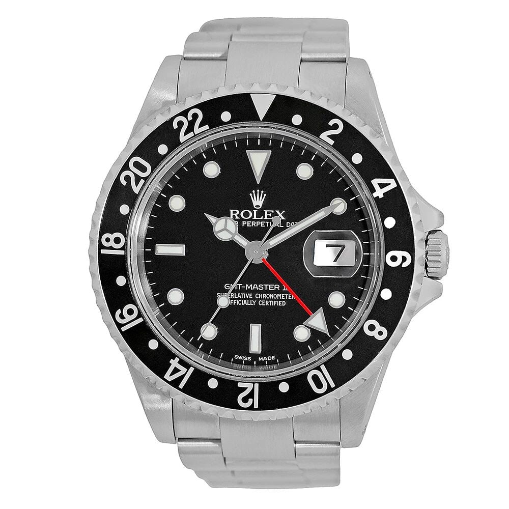 ROLEX STAINLESS STEEL GMT MASTER II BLACK BEZEL 40MM 16710 BOX WARRANTY MINTY: ROLEX STAINLESS STEEL GMT MASTER II BLACK BEZEL 40MM 16710 BOX WARRANTY MINTY ROLEX Stainless Steel GMT Master II Black Bezel 40mm 16710 Box Warranty Certified Pre-Owned Gent's Stainless Steel Rolex "