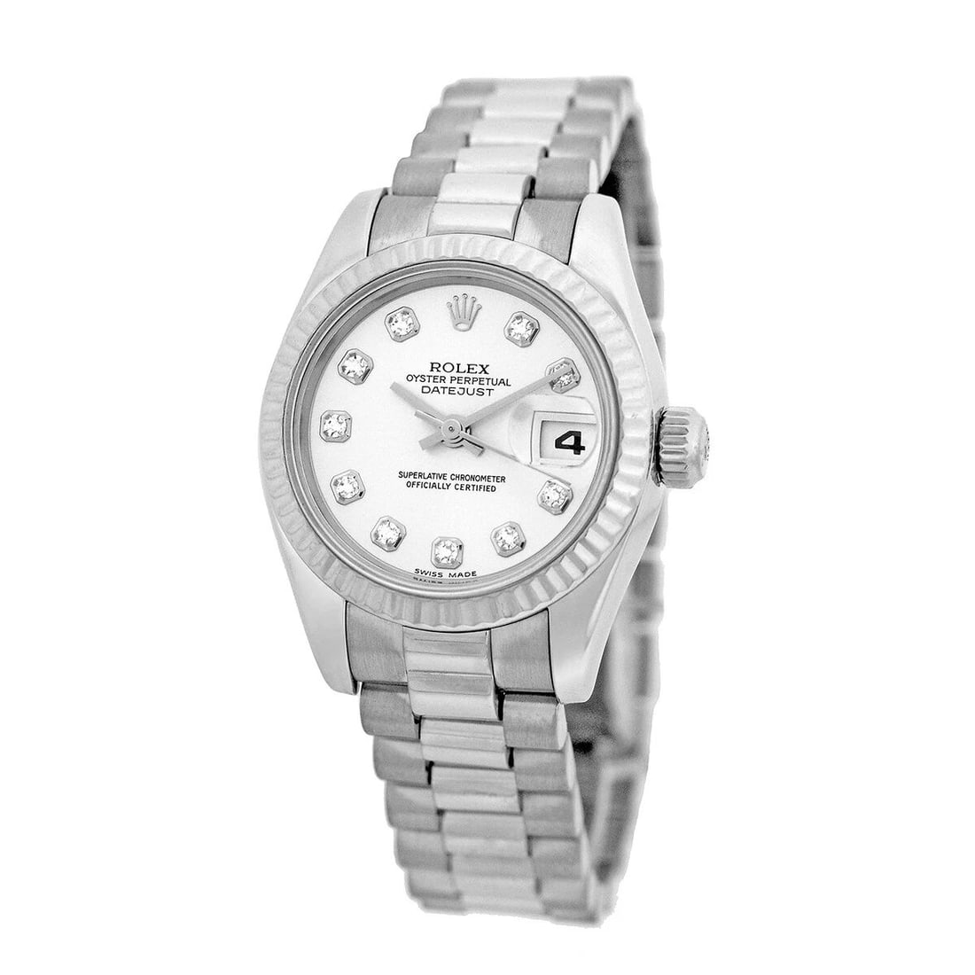ROLEX 18K WHITE GOLD 26MM PRESIDENT 179179 WARRANTY BOX MINTY: ROLEX 18K WHITE GOLD 26MM PRESIDENT 179179 WARRANTY BOX MINTY ROLEX 18K White Gold 26mm President 179179 Box Warranty MINTY Pre-Owned Lady's 18K White Gold 26mm Rolex "President" Brand: Rolex Model: P