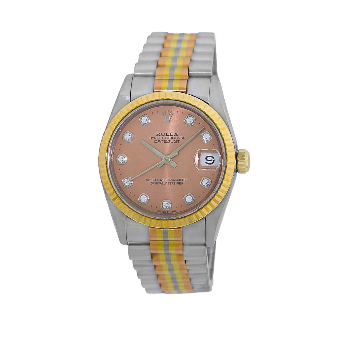 ROLEX 18K YELLOW WHITE ROSE GOLD 31MM TRIDOR PRESIDENT 68279B BOX WARRANTY MINTY: ROLEX 18K YELLOW WHITE ROSE GOLD 31MM TRIDOR PRESIDENT 68279B BOX WARRANTY MINTY Pre-Owned ROLEX 18K Yellow, White Rose Gold 31mm Tridor President Datejust # 68279B Warranty Pre-Owned Midsize Rolex 18