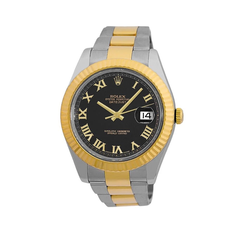 ROLEX STAINLESS STEEL & 18K YELLOW GOLD 41MM DATEJUST II 116333 BOX WARRANTY: ROLEX STAINLESS STEEL & 18K YELLOW GOLD 41MM DATEJUST II 116333 BOX WARRANTY BRAND: Rolex Model: Datejust II Reference No: 116333 Case Measurements: Case Diameter: 41mm Case Thickness: 12mm Water Resi