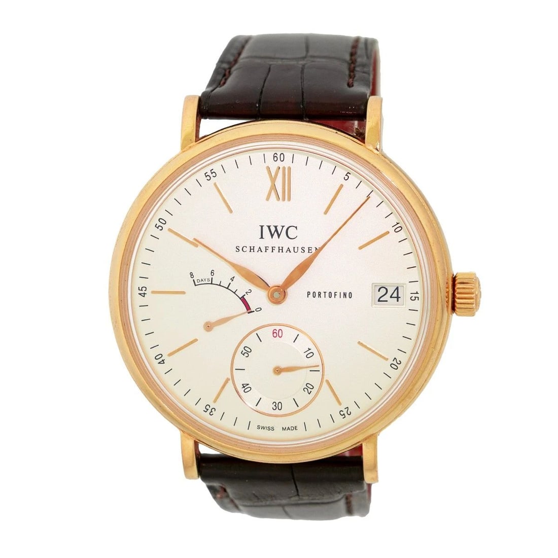 IWC 18K ROSE GOLD PORTOFINO POWER RESERVE IW510107 BOX LIFETIME WARRANTY MINTY: IWC 18K ROSE GOLD PORTOFINO POWER RESERVE IW510107 BOX LIFETIME WARRANTY MINTY BRAND: IWC Model: Portofino Power Reserve Reference No: IW510107 Gender: Gent’s Movement: Handmade Swiss Mechanical Mov