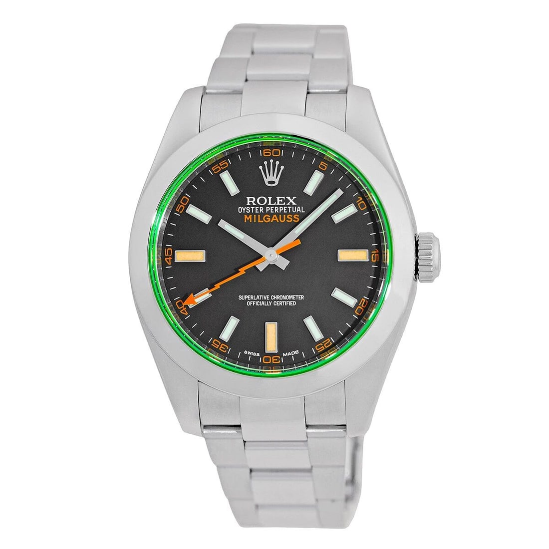 ROLEX STAINLESS STEEL 40MM GREEN CRYSTAL MILGAUSS 116400 BOX WARRANTY MINTY: ROLEX STAINLESS STEEL 40MM MILGAUSS 116400GV BOX WARRANTY MINTY 2019 ROLEX Stainless Steel 40mm Milgauss 116400GV Box Warranty 2019 Pre-Owned Gent's Stainless Steel 40mm Rolex "Milgauss" Automatic Bra