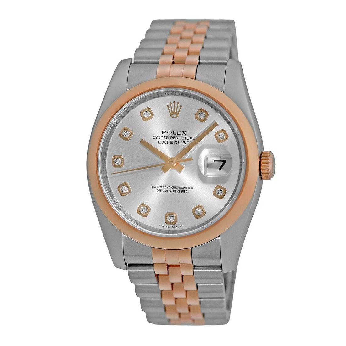 ROLEX 36MM STAINLESS STEEL & 18K ROSE GOLD DATEJUST DIAMOND 116231 BOX WARRANTY: ROLEX 36MM STAINLESS STEEL & 18K ROSE GOLD DATEJUST DIAMOND 116231 BOX WARRANTY ROLEX Stainless Steel & 18K Rose Gold 36mm Datejust Diamond 116231 box warranty Gent's Stainless Steel & 18K Rose Gold R