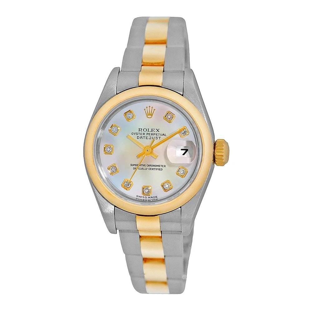 ROLEX STAINLESS STEEL & 18K YELLOW GOLD 26MM ROLEX DATEJUST 79163 BOX WARRANTY: ROLEX STAINLESS STEEL & 18K YELLOW GOLD 26MM ROLEX DATEJUST 79163 BOX WARRANTY BRAND: Rolex Model: Datejust Reference No: 79163 Gender: Lady’s Movement: Handmade Swiss Chronometer Certified (COSC) A