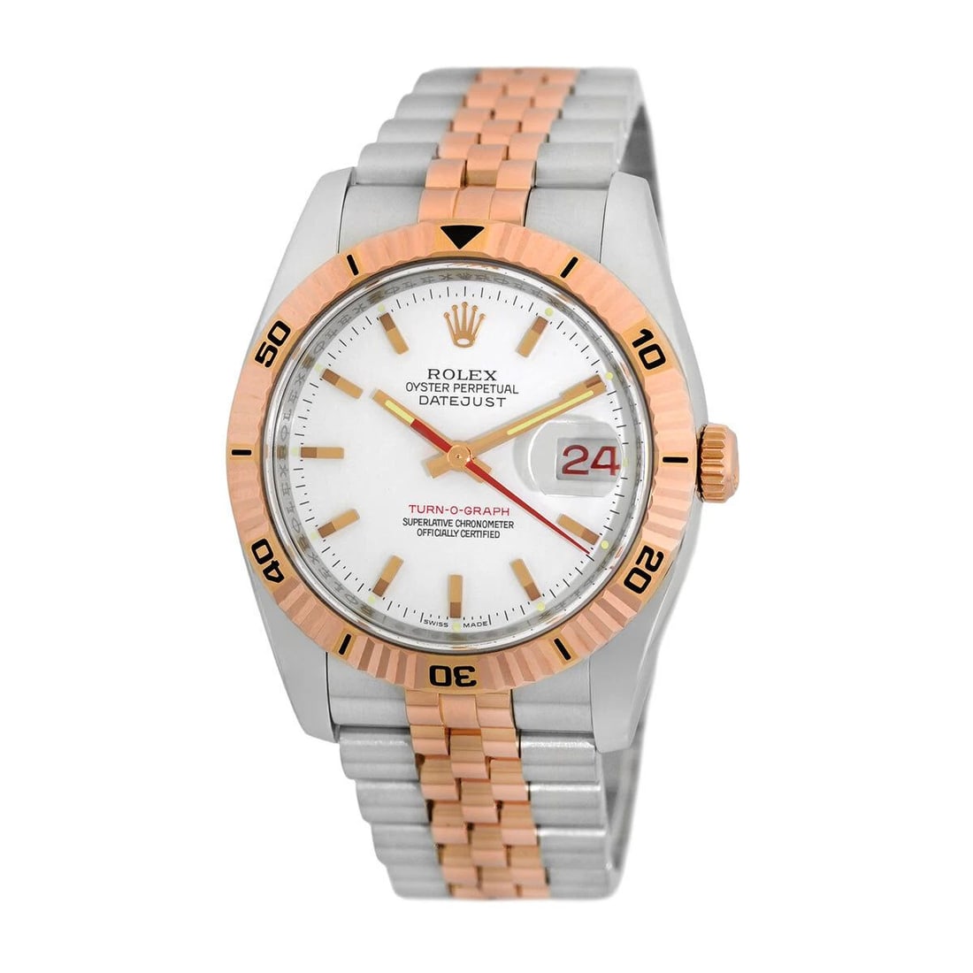 ROLEX STEEL & 18K ROSE GOLD 36MM DATEJUST TURN-O-GRAPH 116261 BOX WARRANTY (1 of 2)