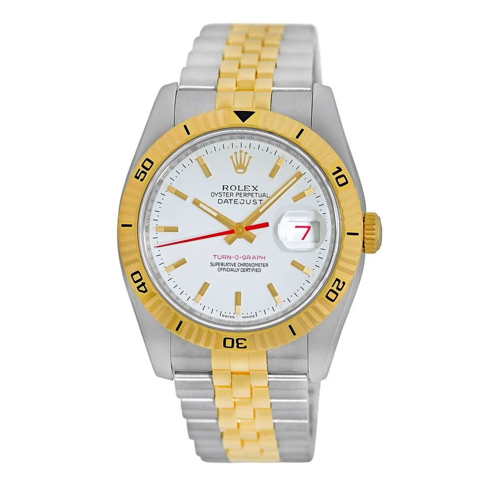 ROLEX STAINLESS STEEL & 18K YELLOW GOLD 36MM DATEJUST TURN-O-GRAPH 116263 BOX: ROLEX STEEL & 18K YELLOW GOLD 36MM DATEJUST TURN-O-GRAPH 116263 BOX WARRANTY ROLEX Stainless Steel & 18K Yellow Gold 36mm Datejust Turn-O-Graph 116263 MINTY Pre-Owned Gent's Stainless Steel & 18K Yell