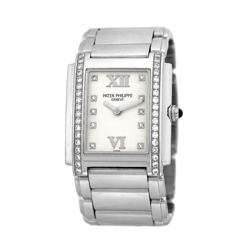 PATEK PHILIPPE STAINLESS STEEL 24 DIAMOND 4910 A TWENTY-4 BOX WARRANTY MINTY: PATEK PHILIPPE Stainless 25mm Diamond 4910 Twenty 4 Box 24 Warranty 4910/10A MINTY Lady's Stainless Steel 25mm Patek Philippe Diamond "Twenty- 4" Item #: CT37927 BRAND Patek Philippe Model: Twenty- 4 