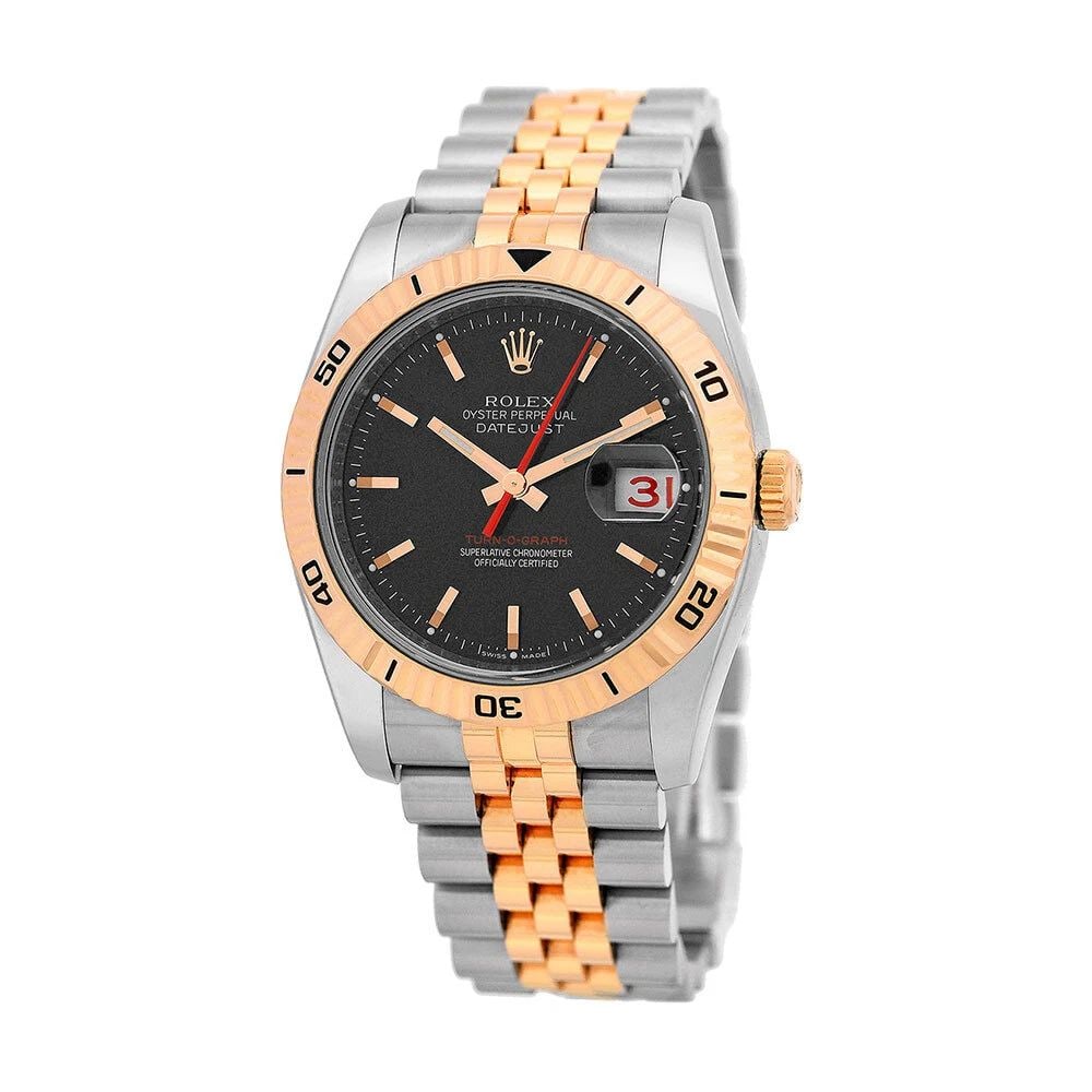 ROLEX STEEL & 18K ROSE GOLD 36MM DATEJUST TURN-O-GRAPH 116261 BOX WARRANTY: ROLEX STEEL & 18K ROSE GOLD 36MM DATEJUST TURN-O-GRAPH 116261 BOX WARRANTY ROLEX Steel & 18K Rose Gold 36mm Datejust Turn-O-Graph 116261 Box Warranty Certified Pre-Owned Gent's Stainless Steel & 18K R