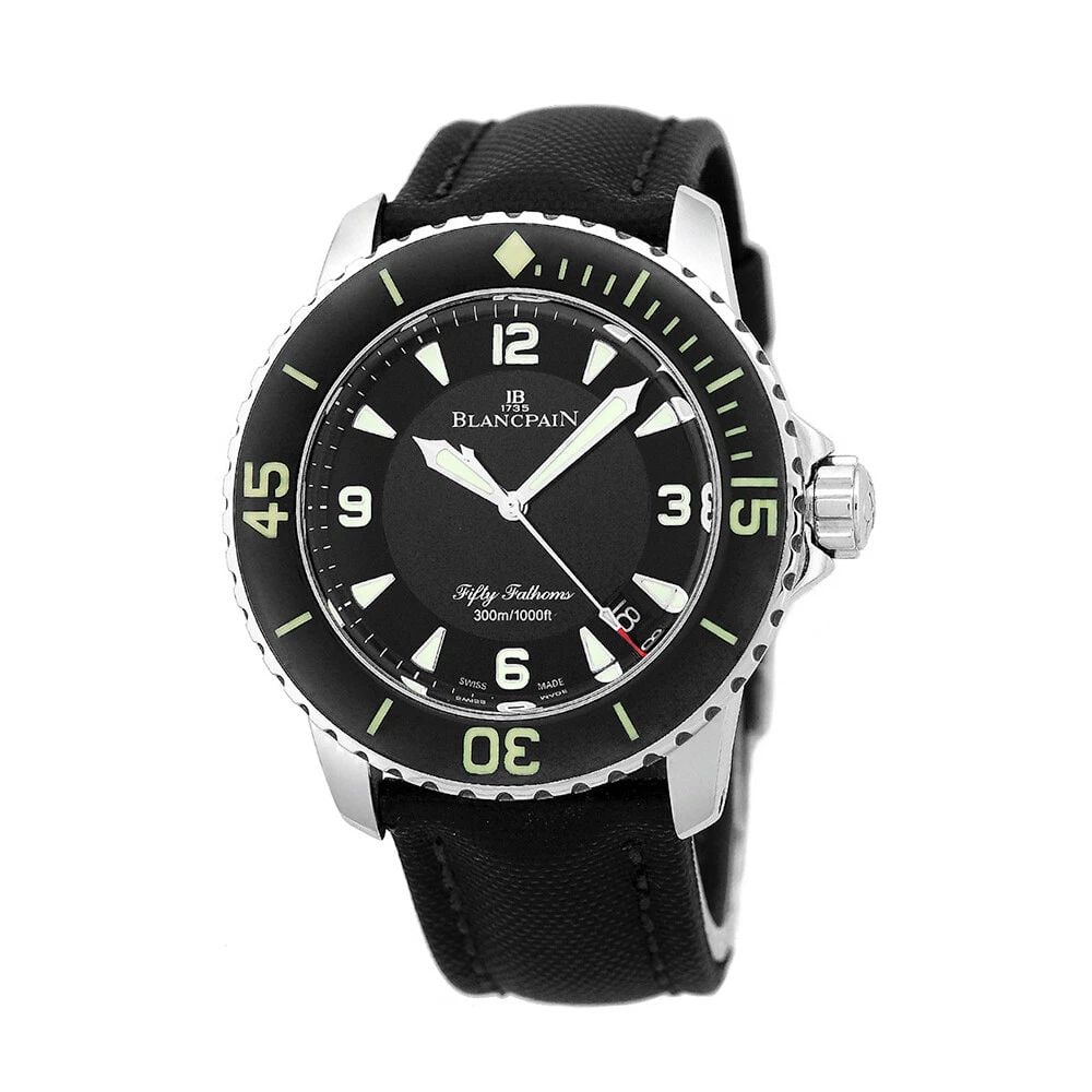 BLANCPAIN STAINLESS STEEL 45MM FIFTY FATHOMS DIVER 5015-1130-52A BOX WARRANTY: BLANCPAIN Stainless Steel 45mm Fifty Fathoms Diver 5015-1130-52A Box Warranty Gent's Stainless Steel 45mm Blancpain "Fifty Fathoms" Diver Antimagnetic Item #: CT47241 BRAND Blancpain Model: Fifty Fath