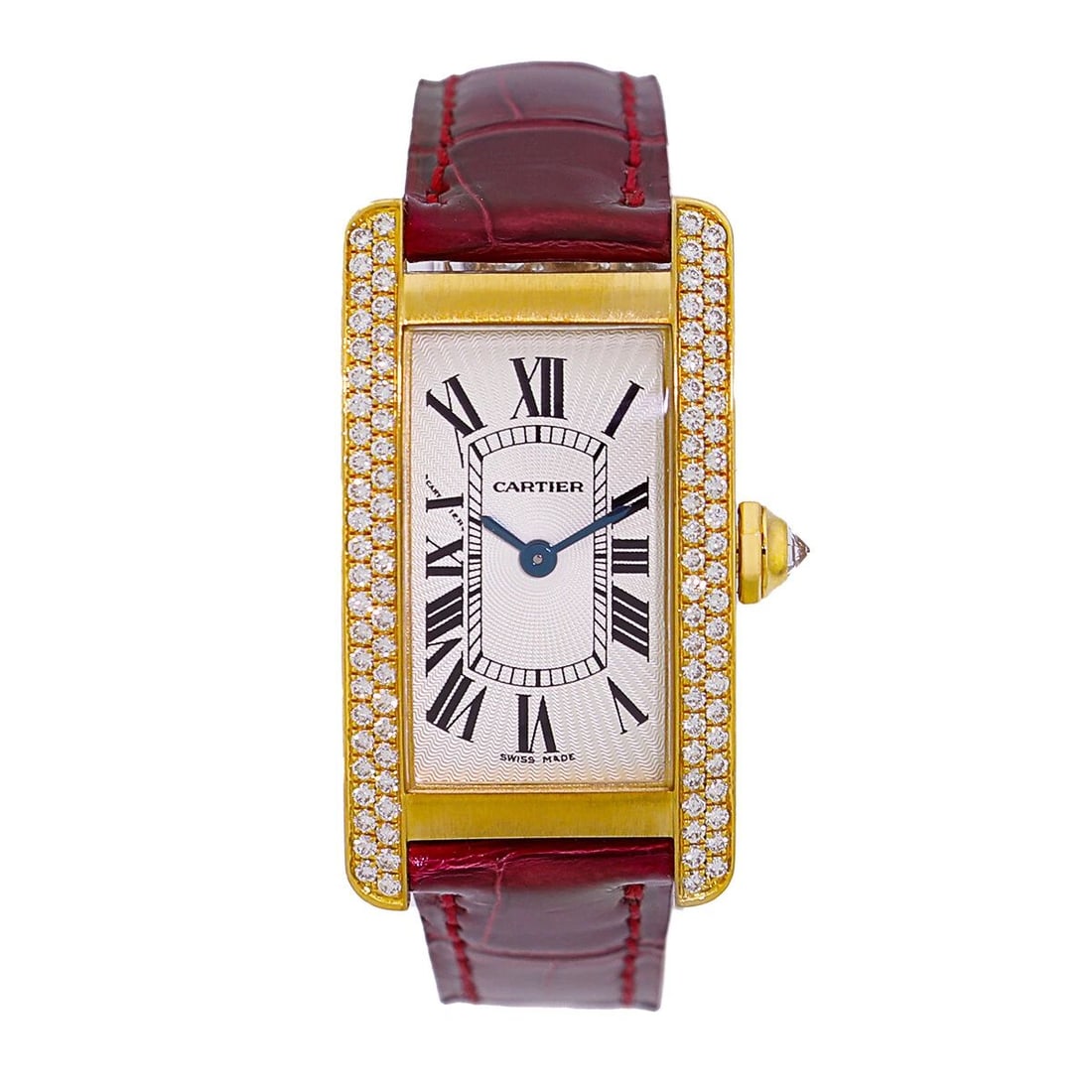 CARTIER 18K YELLOW GOLD DIAMOND TANK AMERICAN FACTORY DIAMONDS BOX WARRANTY: CARTIER 18K YELLOW GOLD DIAMOND TANK AMERICAN FACTORY DIAMONDS BOX WARRANTY CARTIER 18K Yellow Gold "Diamond Tank Americaine Factory Diamonds Box Warranty Lady's 18K Yellow Gold Cartier "Diamond Tank 