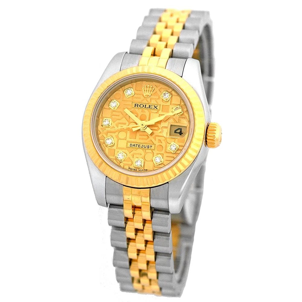 ROLEX STAINLESS 18K YELLOW GOLD 26MM DATEJUST 179173 WARRANTY BOX MINTY: ROLEX STAINLESS 18K YELLOW GOLD 26MM DATEJUST 179173 WARRANTY BOX MINTY ROLEX Stainless & 18K Yellow Gold 26mm Datejust 179173 Factory Diamond Dial BOX Pre-Owned Lady's Stainless Steel & 18K Yellow Go