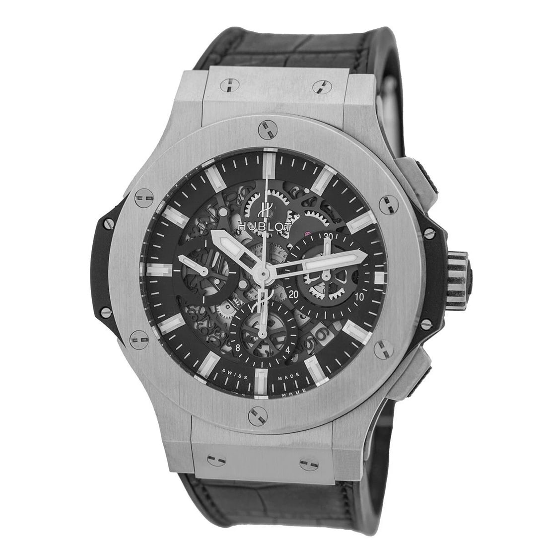 HUBLOT STEEL 44MM BIG BANG AERO SKELETON CHRONOGRAPH WARRANTY BOX MINTY: HUBLOT STEEL 44MM BIG BANG AERO SKELETON CHRONOGRAPH WARRANTY BOX MINTY HUBLOT Stainless Steel 44mm "Aero Big Bang" Skeleton Chronograph Box Warranty MINTY Gent's Stainless Steel 44mm Hublot "Aero Big