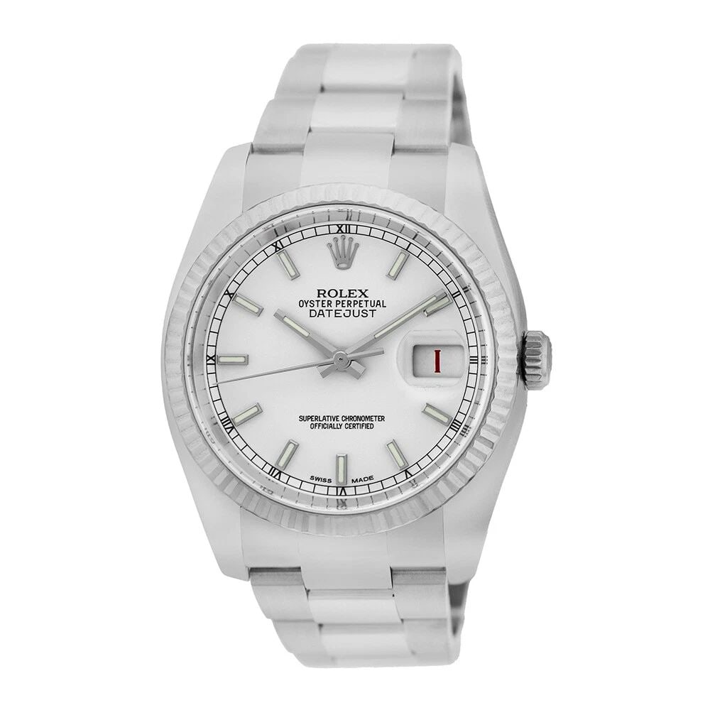 ROLEX STAINLESS STEEL 36MM DATEJUST 116234 BOX WARRANTY SERVICE: ROLEX STAINLESS STEEL 36MM DATEJUST 116234 BOX WARRANTY Brand: Rolex Model: Datejust Reference No: 116234 Gender: Gent's Movement: Handmade Swiss Chronometer Certified (COSC) Automatic Movement(Calibr
