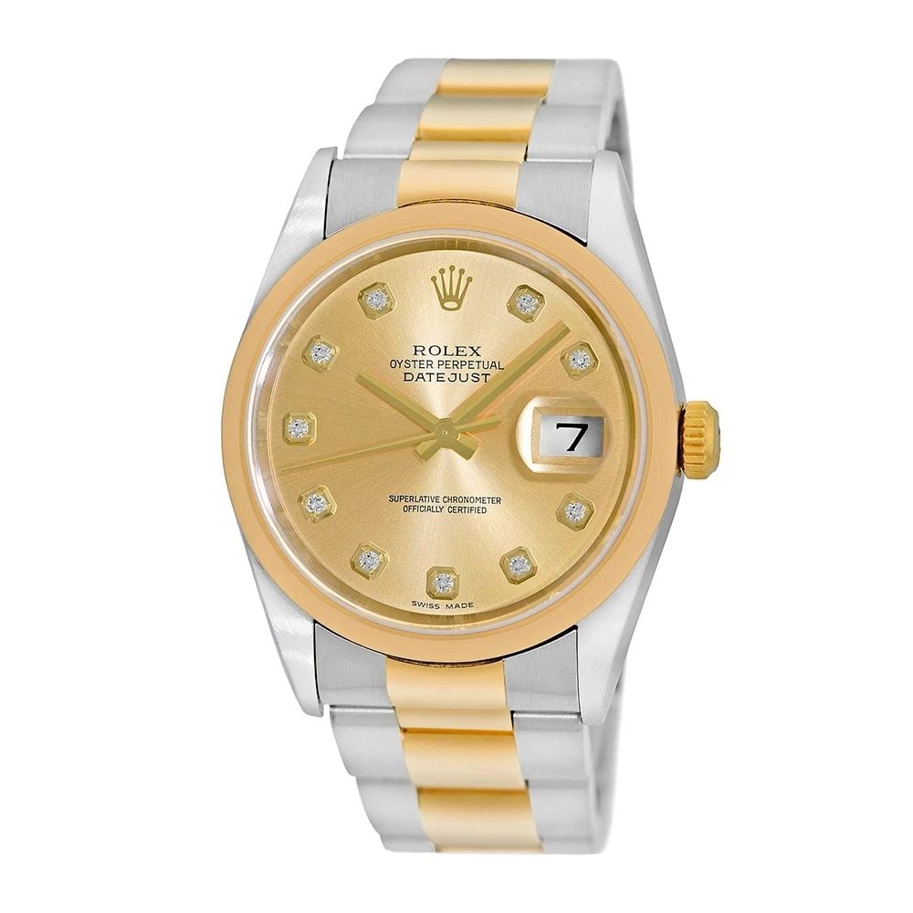 ROLEX STAINLESS STEEL & 18K YELLOW GOLD 36MM DATEJUST 16203 BOX WARRANTY MINTY: ROLEX STAINLESS STEEL & 18K YELLOW GOLD 36MM DATEJUST 16203 BOX WARRANTY MINTY BRAND: Rolex Model: Datejust Reference No: 16203 Gender: Gent's Movement: Handmade Swiss Chronometer Certified(COSC) Auto