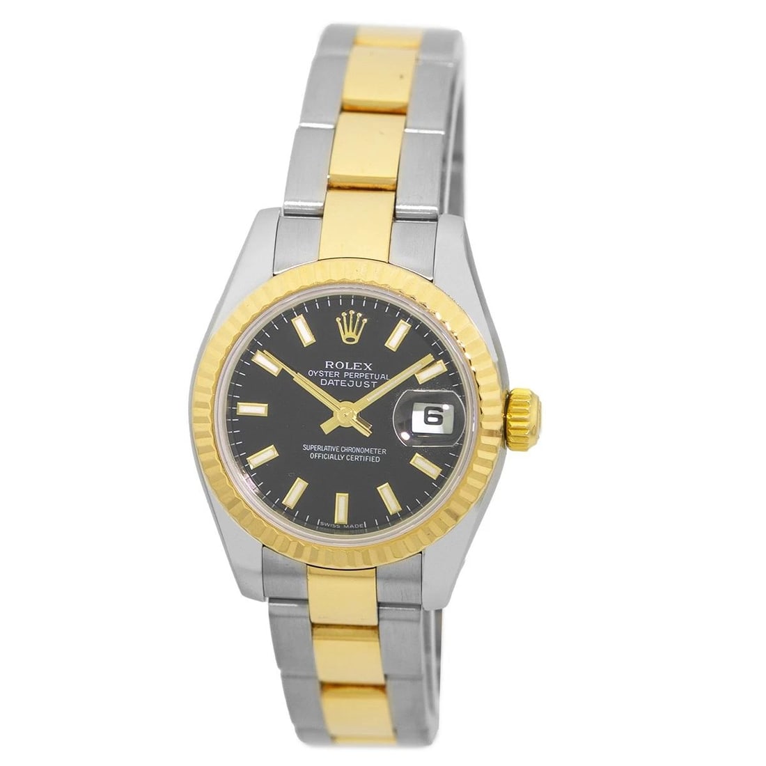 ROLEX STAINLESS STEEL & 18K YELLOW GOLD 26MM DATEJUST 179173 BOX WARRANTY: ROLEX STAINLESS STEEL & 18K YELLOW GOLD 26MM DATEJUST 179173 BOX WARRANTY BRAND: Rolex Model: Datejust Reference No: 179173 Case Measurements: Case Diameter: 26mm Case Thickness: 10mm Water Resistance