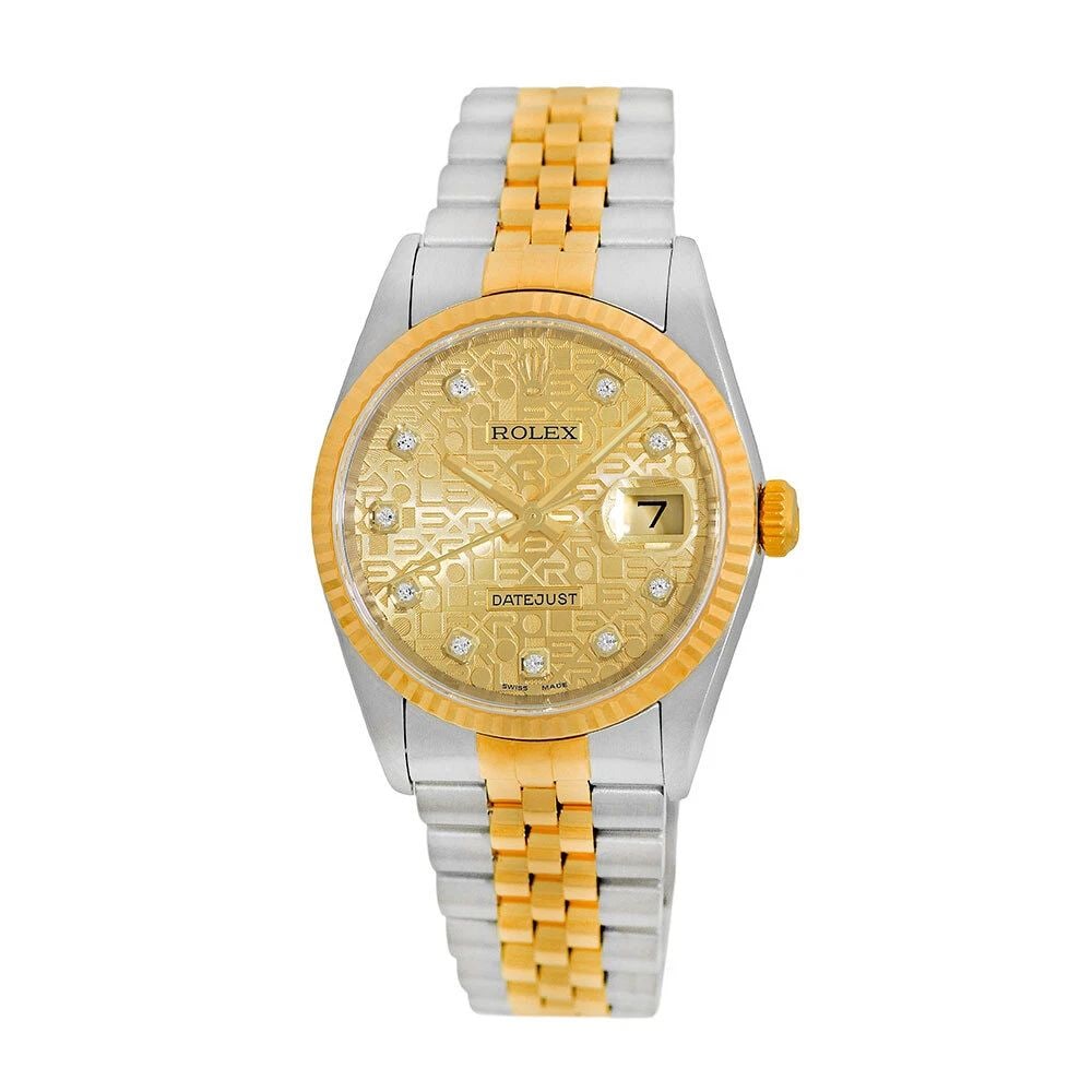 ROLEX STAINLESS STEEL & 18K YELLOW GOLD DATEJUST 16233 BOX WARRANTY MINTY: ROLEX STAINLESS STEEL & 18K YELLOW GOLD DATEJUST 16233 BOX WARRANTY MINTY BRAND: Rolex Model: Datejust Reference No: 16233 Gender: Gent’s Movement: Handmade Swiss Chronometer Certified (COSC) Automa