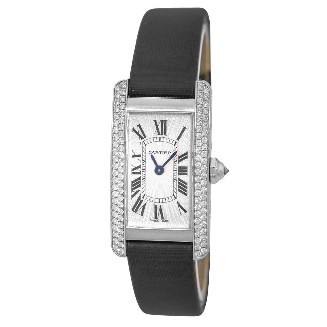 CARTIER 18K WHITE GOLD TANK AMERICAN FACTORY DIAMONDS AMERICAINE BOX WARRANTY: CARTIER 18K WHITE GOLD TANK AMERICAN FACTORY DIAMONDS AMERICAINE BOX WARRANTY CARTIER 18K White Gold Tank American Factory Diamonds Americaine Box Warranty Lady's 18K White Gold Cartier Diamond Tank A