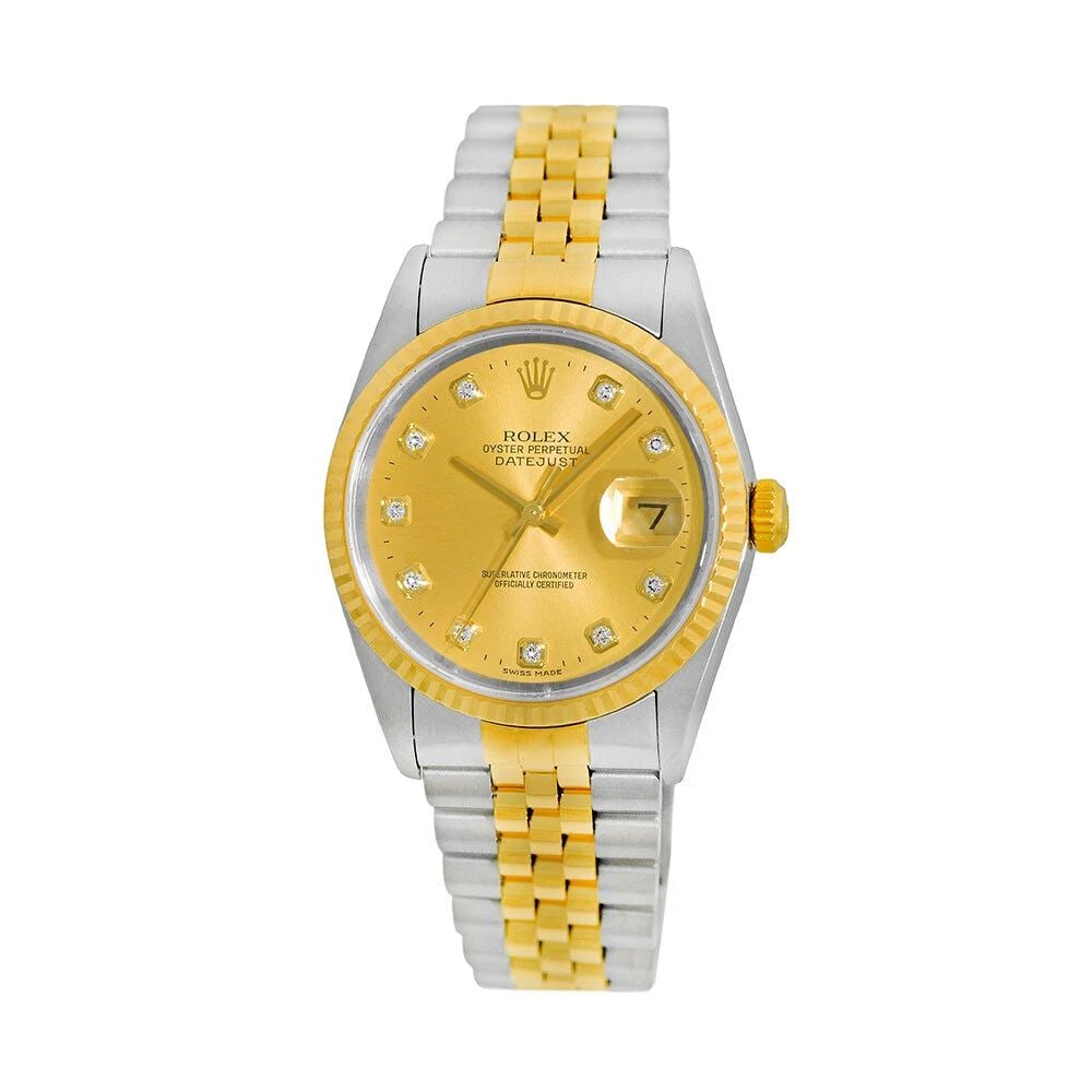 ROLEX STAINLESS STEEL & 18K YELLOW GOLD 36MM DATEJUST 16233 BOX WARRANTY MINTY: ROLEX STAINLESS STEEL & 18K YELLOW GOLD 36MM DATEJUST 16233 BOX WARRANTY MINTY Brand: Rolex Model: Datejust Reference No: 16233 Gender: Gent’s Movement: Handmade Swiss Chronometer Certified (COSC) A
