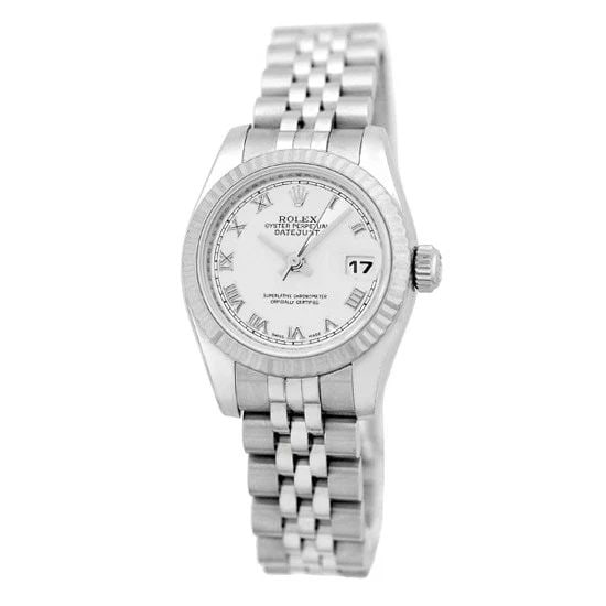 ROLEX LADY'S STAINLESS STEEL 26MM DATEJUST 179174 BOX LIFETIME WARRANTY MINTY: ROLEX LADY'S STAINLESS STEEL 26MM DATEJUST 179174 BOX LIFETIME WARRANTY MINTY BRAND: Rolex Model: Datejust Reference No: 179174 Case Measurements: Case Diameter: 26mm Case Thickness: 10mm Water Resist