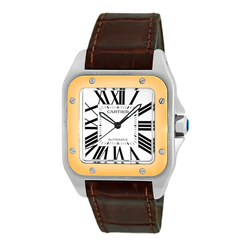 CARTIER STAINLESS STEEL & 18K YELLOW GOLD 38MM SANTOS 100 W20077X7-2656 BOX: CARTIER STAINLESS STEEL & 18K YELLOW GOLD 38MM SANTOS 100 W20077X7-2656 BOX CARTIER Stainless Steel & 18K Yellow Gold 38mm Santos 100 W20077X7-2656 Box Warranty Gent's Stainless Steel & 18K Yellow Gol
