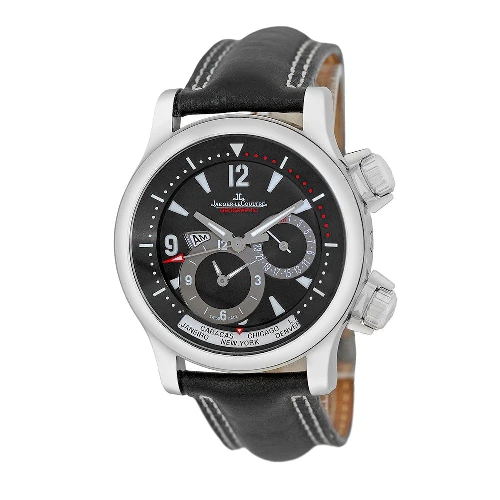 JAEGER LECOULTRE STEEL 41.5MM MASTER COMPRESSOR GEOGRAPHIC 146.8.83 BOX WARRANTY (1 of 2)
