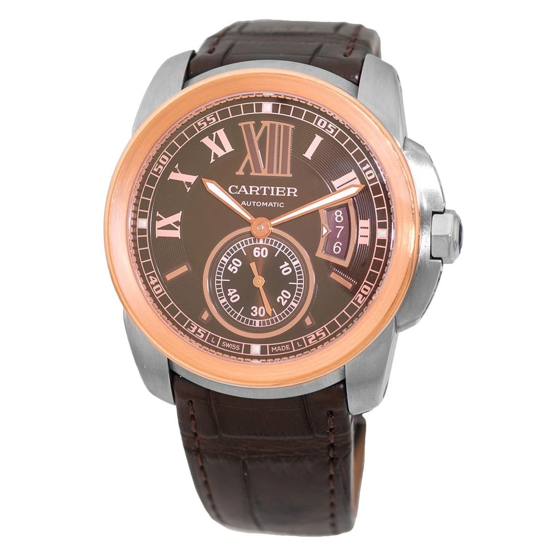 CARTIER ROSE GOLD AND STEEL 42MM "CALIBRE DE CARTIER" W7100051-3389 BOX WARRANTY: CARTIER ROSE GOLD AND STEEL 42MM "CALIBRE DE CARTIER" W7100051-3389 BOX WARRANTY BRAND: Cartier Model: Calibre de Cartier Reference No: W7100051 - 3389 Gender: Gent’s Movement: Handmade Automatic Mo