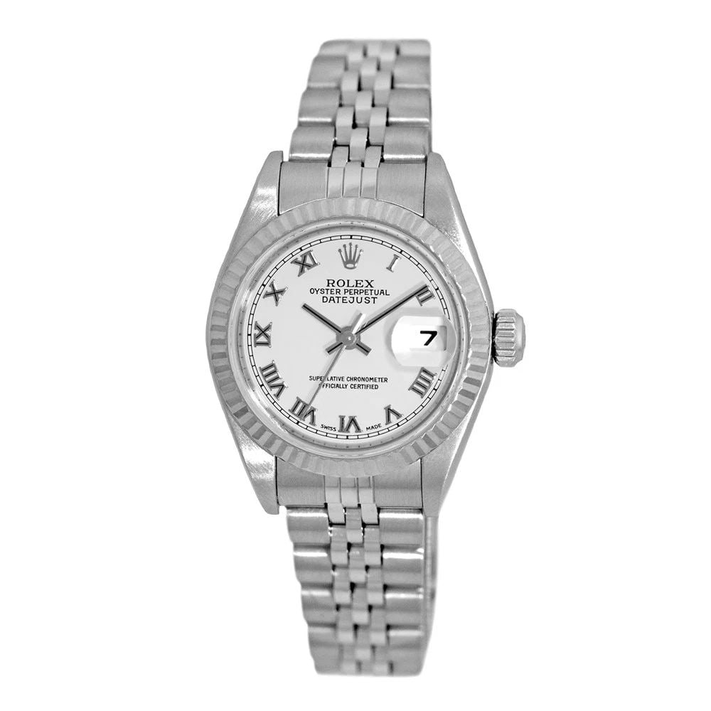 ROLEX LADY'S STAINLESS STEEL 26MM DATEJUST 79174 BOX LIFETIME WARRANTY MINTY: ROLEX LADY'S STAINLESS STEEL 26MM DATEJUST 79174 BOX LIFETIME WARRANTY MINTY BRAND: Rolex Model: Datejust Reference No: 79174 Case Measurements: Case Diameter: 26mm Case Thickness: 10.5mm Water Resist