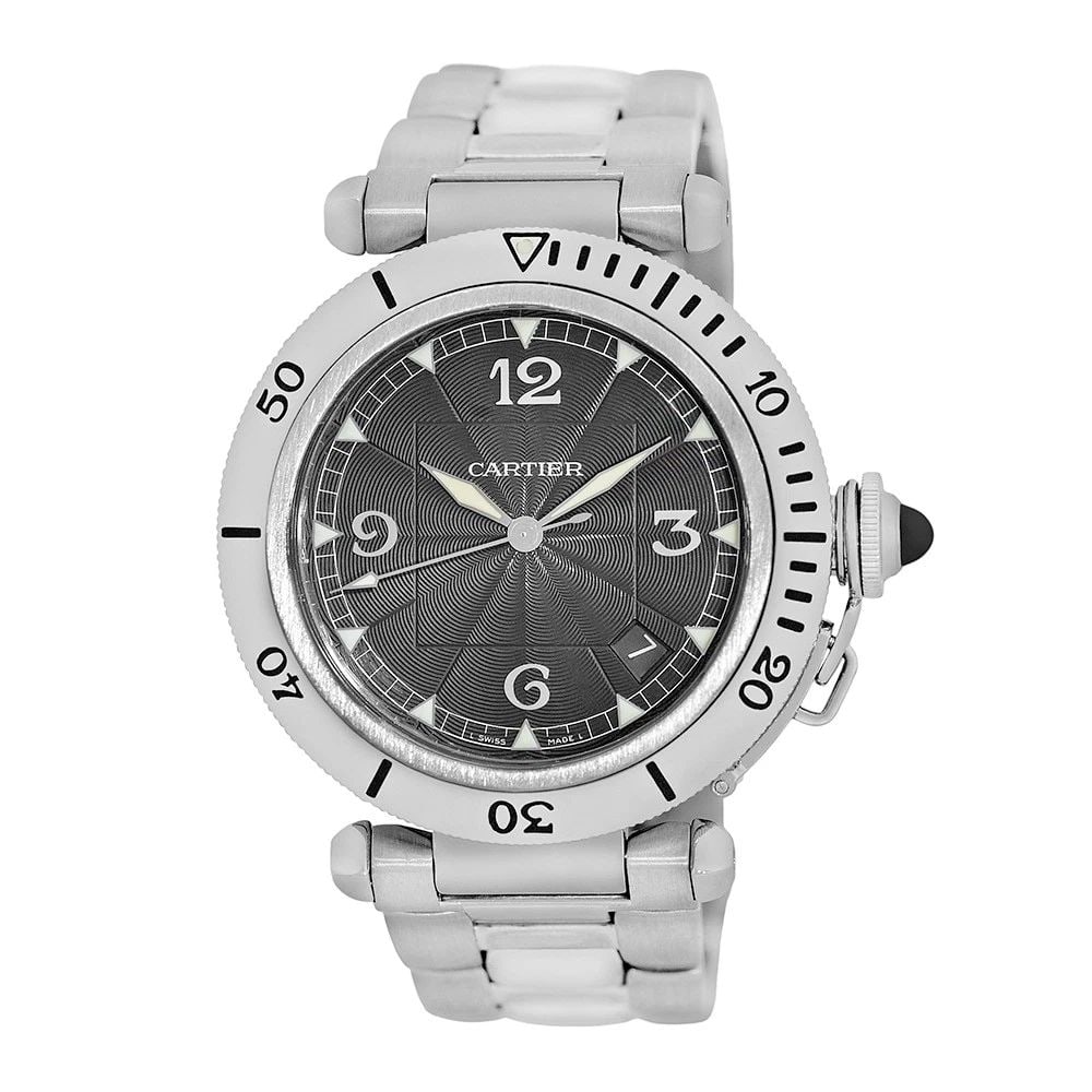 CARTIER STAINLESS STEEL 38MM PASHA DE CARTIER SEATIMER W3106255 BOX WARRANTY: CARTIER STAINLESS STEEL 38MM PASHA DE CARTIER SEATIMER W3106255 BOX WARRANTY BRAND: Cartier Model: Pasha de Cartier Reference No: W3106255-2379 Gender: Gent’s Movement: Handmade Swiss Automatic Move