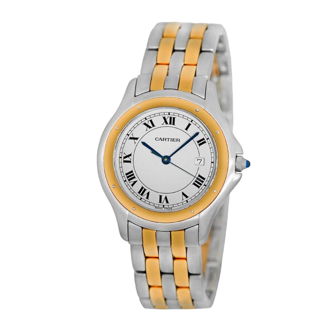 CARTIER STAINLESS STEEL & 18K YELLOW GOLD 33MM PANTHER COUGAR BOX WARRANTY: CARTIER STAINLESS STEEL & 18K YELLOW GOLD 33MM PANTHER COUGAR BOX WARRANTY BRAND: Cartier Model: Panthère Cougar Reference No: 187904 Gender: Unisex Movement: Swiss Quartz Accuracy Movement Case Meas