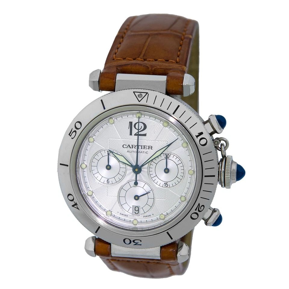 CARTIER STAINLESS STEEL PASHA 38MM AUTOMATIC CHRONOGRAPH BOX WARRANTY MINT: CARTIER STAINLESS STEEL PASHA 38MM AUTOMATIC CHRONOGRAPH BOX WARRANTY MINT CARTIER Stainless Steel 38mm "Pasha" Automatic Chronograph Gent's Stainless Steel 38mm Cartier "Pasha" Chronograph. Brand: Ca