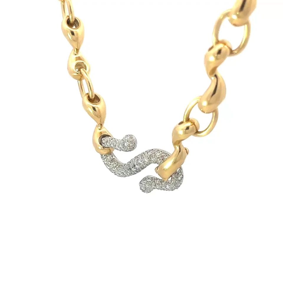 TIFFANY & CO. DIAMOND NECKLACE GOLD PLATINUM 18K YELLOW PAVE S FANCY LINK: TIFFANY & CO. DIAMOND NECKLACE GOLD PLATINUM 18K YELLOW PAVE S FANCY LINK This is a lovely authentic necklace is by Tiffany & Co. The east west S pendant is platinum full decorated with sparkling pave
