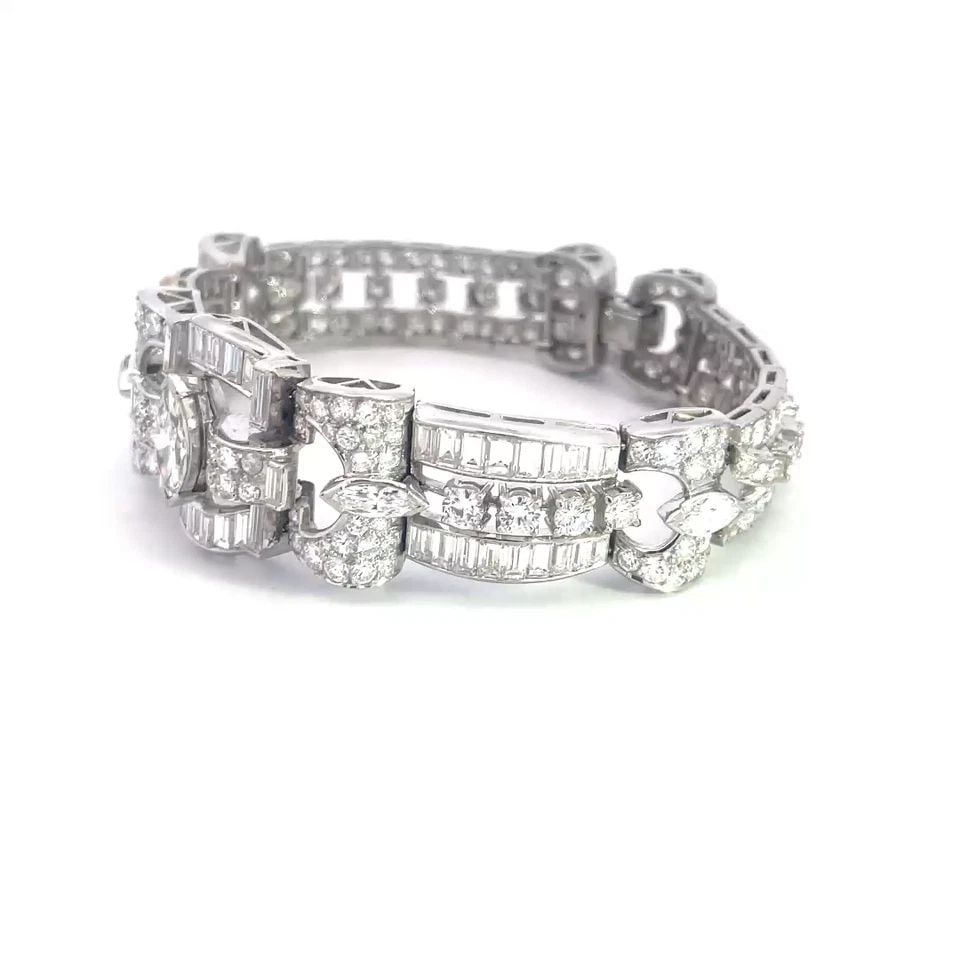 DIAMOND PLATINUM BRACELET 16 CARATS ASSORTED SHAPE OPEN DESIGN ART DECO (1 of 1)
