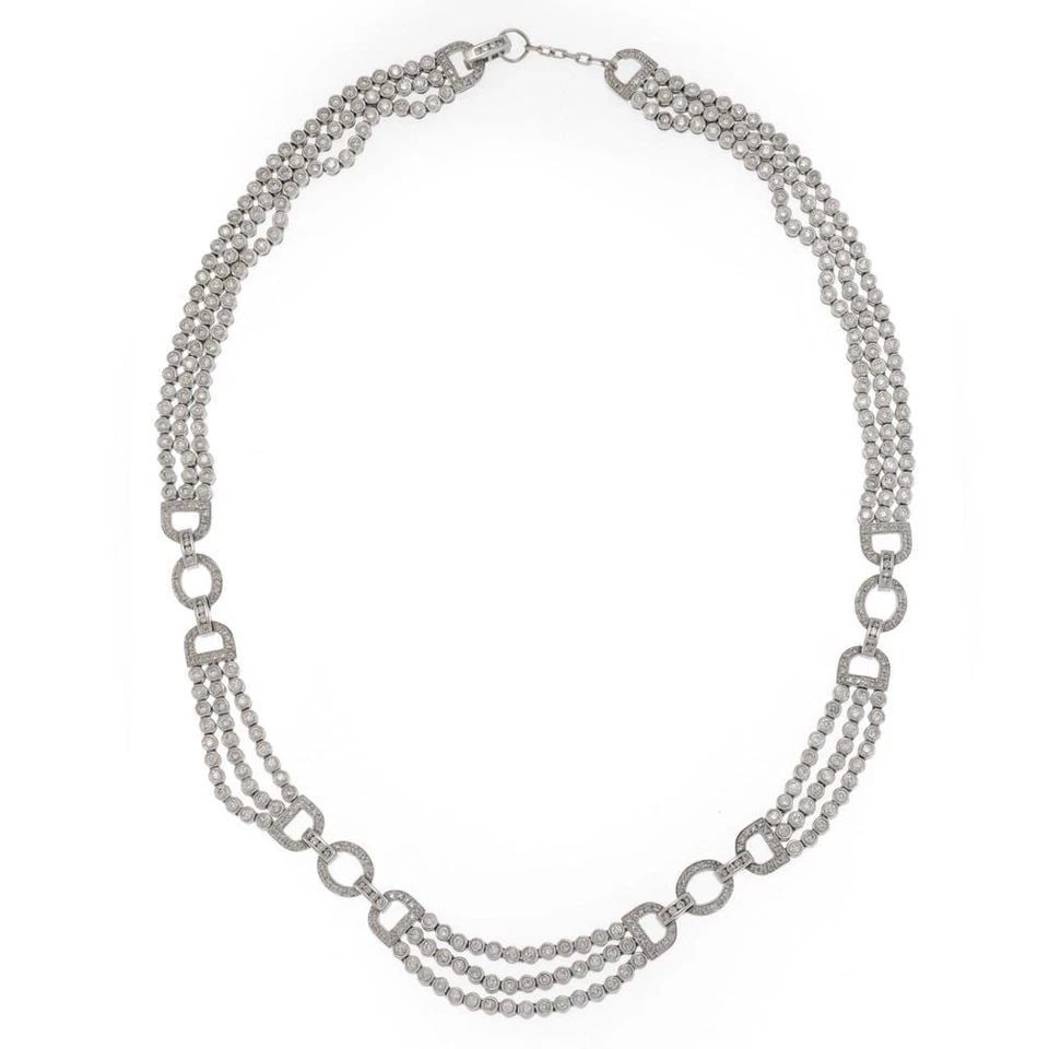 ESTATE 8.45CT DIAMOND 14KGOLD 3 ROW 5 SECTION COLLAR NECKLACE: ESTATE 8.45CT DIAMOND 14KGOLD 3 ROW 5 SECTION COLLAR NECKLACE Estate 8.45ct Diamond 14kGold 3 Row 5 Section Collar Necklace Description This is a stunning diamond Estate necklace, crafted from 14k whi