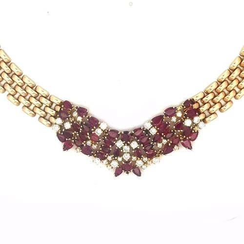 NATURAL DIAMOND RUBY GOLD 18K NECKLACE 11CT 14K YELLOW 5 ROW PANTHER LINK (1 of 1)