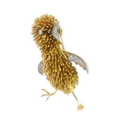 RENE KERN 18K GOLD BIRD BROOCH DIAMOND MOVABLE BEAK FULL FIGURE VINTAGE (1 of 1)