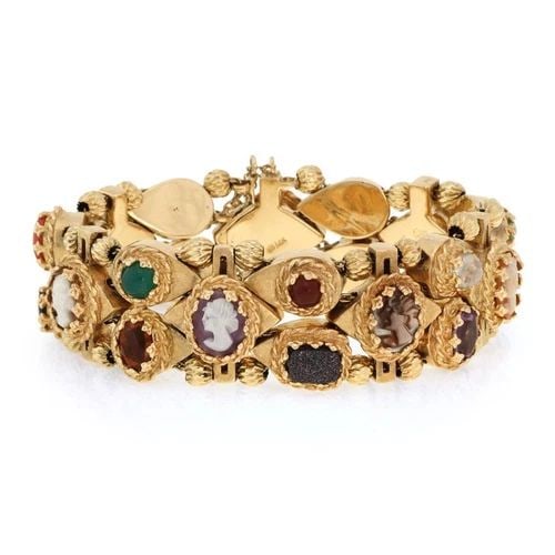 CHARMS SLIDE BRACELET 14K VINTAGE TRIPLE ROW YELLOW GOLD MULTICOLOR GEMS 21 (1 of 1)
