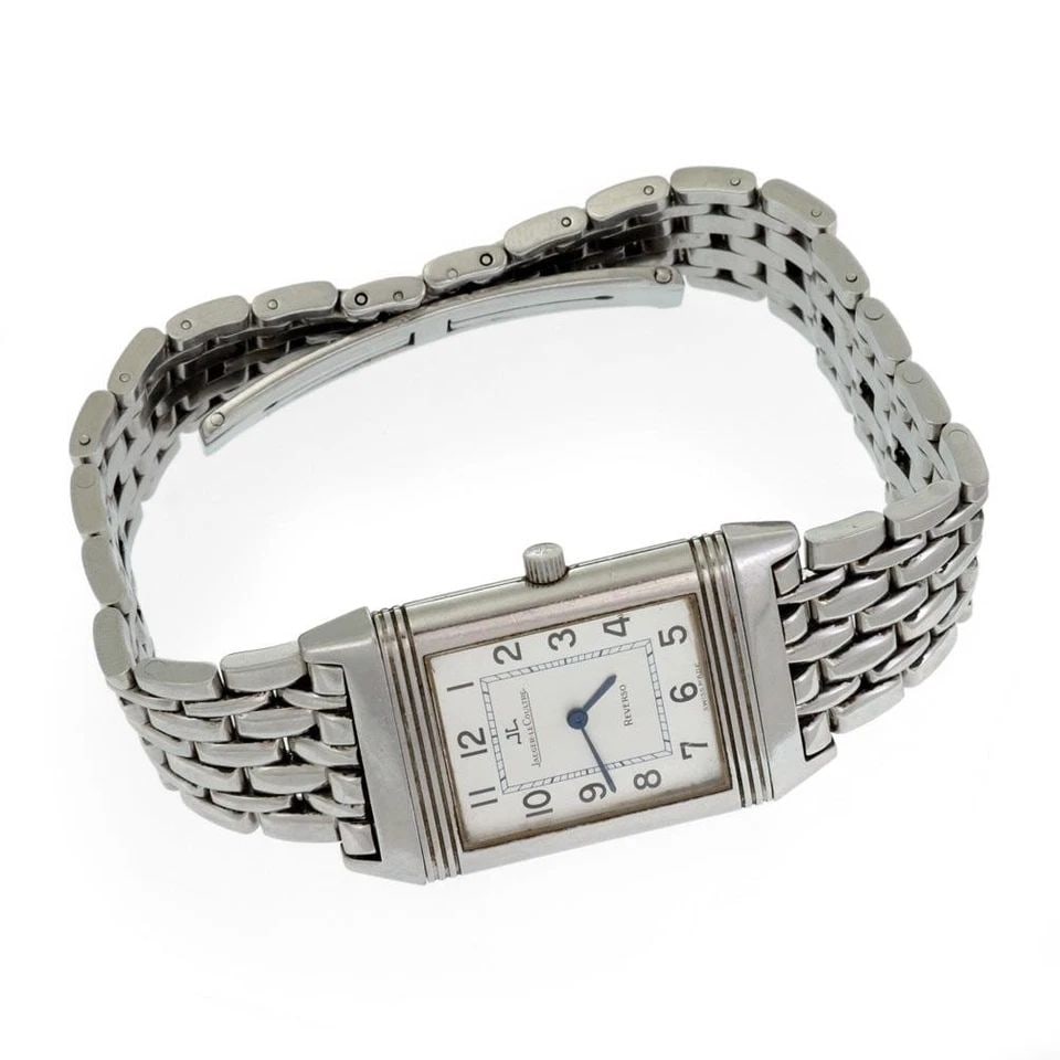 JAEGER LE COULTRE REVERSO STAINLESS STEEL QUARTZ MEN'S WATCH: JAEGER LE COULTRE REVERSO STAINLESS STEEL QUARTZ MEN'S WATCH Jaeger Le Coultre Reverso Stainless Steel Quartz Men's Watch Description This is a vintage authentic men's wrist watch from Jaeger LeCoultr