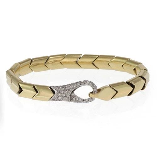 CHEVRON DIAMOND CLASP BRACELET 18K TWO TONE GOLD LINK (1 of 1)