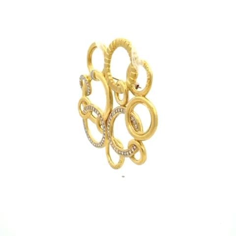 SEIDENGANG 1.25CT DIAMOND 18K YELLOW GOLD LARGE ASSORTED CIRCLE BROOCH: SEIDENGANG 1.25CT DIAMOND 18K YELLOW GOLD LARGE ASSORTED CIRCLE BROOCH This is a gorgeous authentic large brooch by Seidengang, it is crafted from 18k yellow gold and the pin is 14k yellow gold. The b