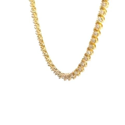 DIAMOND TENNIS NECKLACE 10K YELLOW GOLD 25" LONG 7CT: DIAMOND TENNIS NECKLACE 10K YELLOW GOLD 25" LONG 7CT This is a beautiful long tennis necklace; it is crafted from 10k yellow gold featuring an illusion set with 3 prongs on diamond and 3 prongs on the