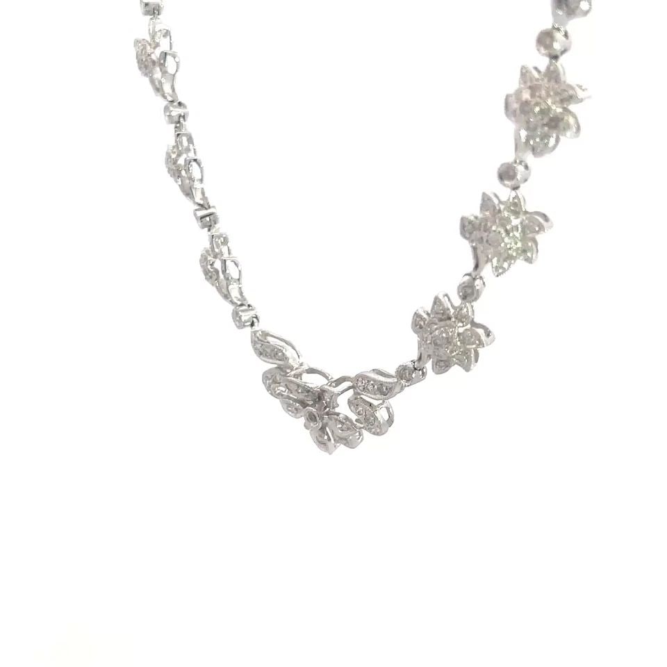 DIAMOND GOLD COLLAR NECKLACE 3-4CT 18K WHITE FLORAL LINK STYLE: DIAMOND GOLD COLLAR NECKLACE 3-4CT 18K WHITE FLORAL LINK STYLE This gorgeous diamond and gold necklace is a stunning piece of fine jewelry featuring chasing floraling links with sparkling diamonds and