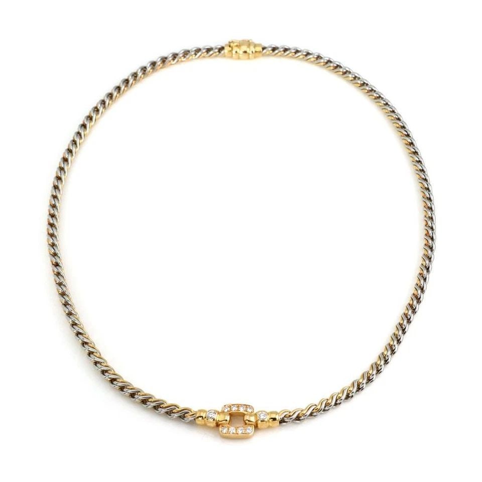 DIAMOND 18K YELLOW GOLD STEEL SQUARE PENDANT WOVEN LINK NECKLACE: DIAMOND 18K YELLOW GOLD STEEL SQUARE PENDANT WOVEN LINK NECKLACE Diamond 18k Yellow Gold Steel Square Pendant Woven Link Necklace Description This lovely necklace is crafted from 18k yellow gold with 