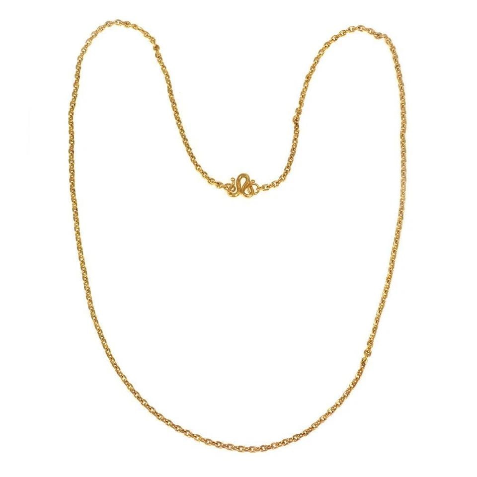 24K YELLOW GOLD CHAIN 3MM THICK OVAL LINK 25.5" LONG - 26 GRAMS: 24K YELLOW GOLD CHAIN 3MM THICK OVAL LINK 25.5" LONG - 26 GRAMS 24k Yellow Gold 3mm Thick Oval Link Chain 25.5" Long - Description This chain is crafted from 24k yellow gold featuring a 3mm thick diam