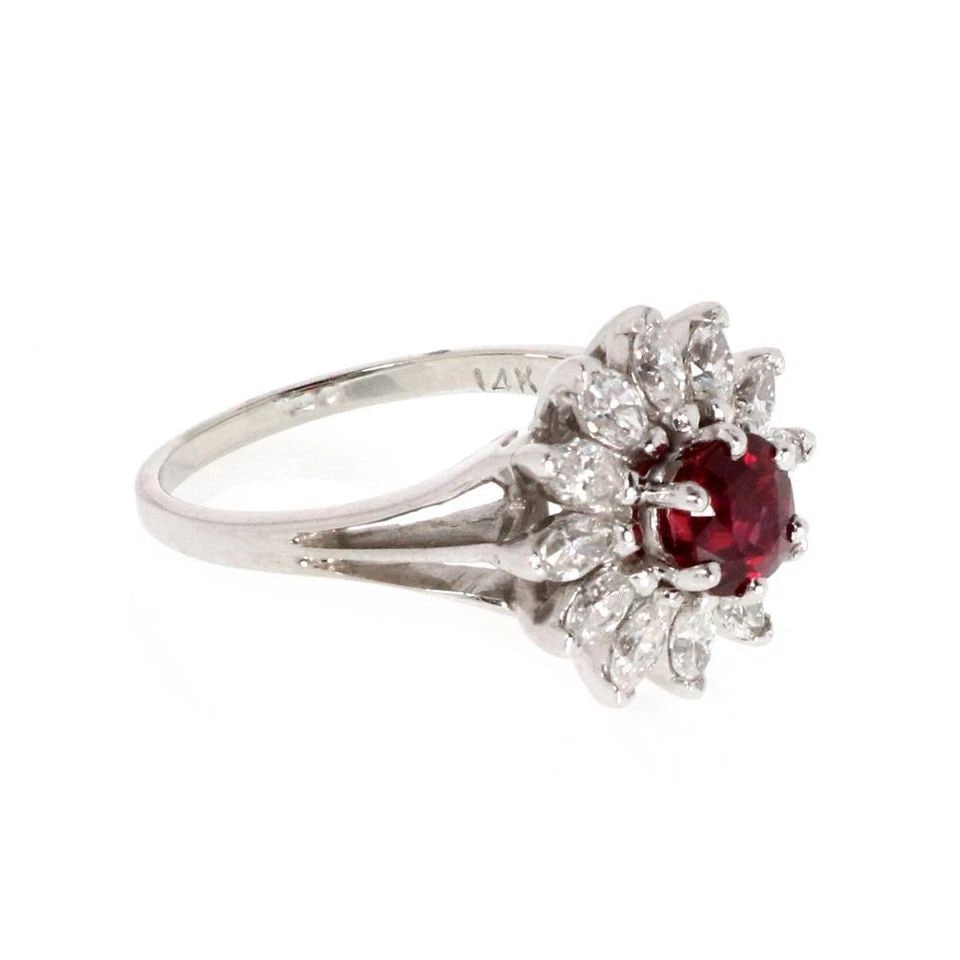 14K DIAMOND & RUBY COCKTAIL RING WHITE GOLD WITH MARQUEE CUT (1 of 1)