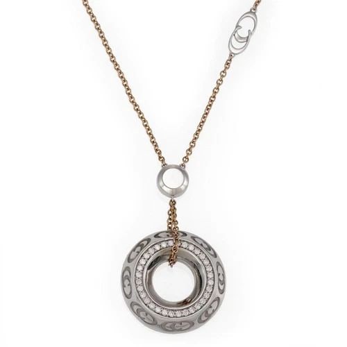 CHIMENTO DIAMOND 18K ROSE WHITE GOLD LOGO CIRCLE PENDANT CHAIN (1 of 2)