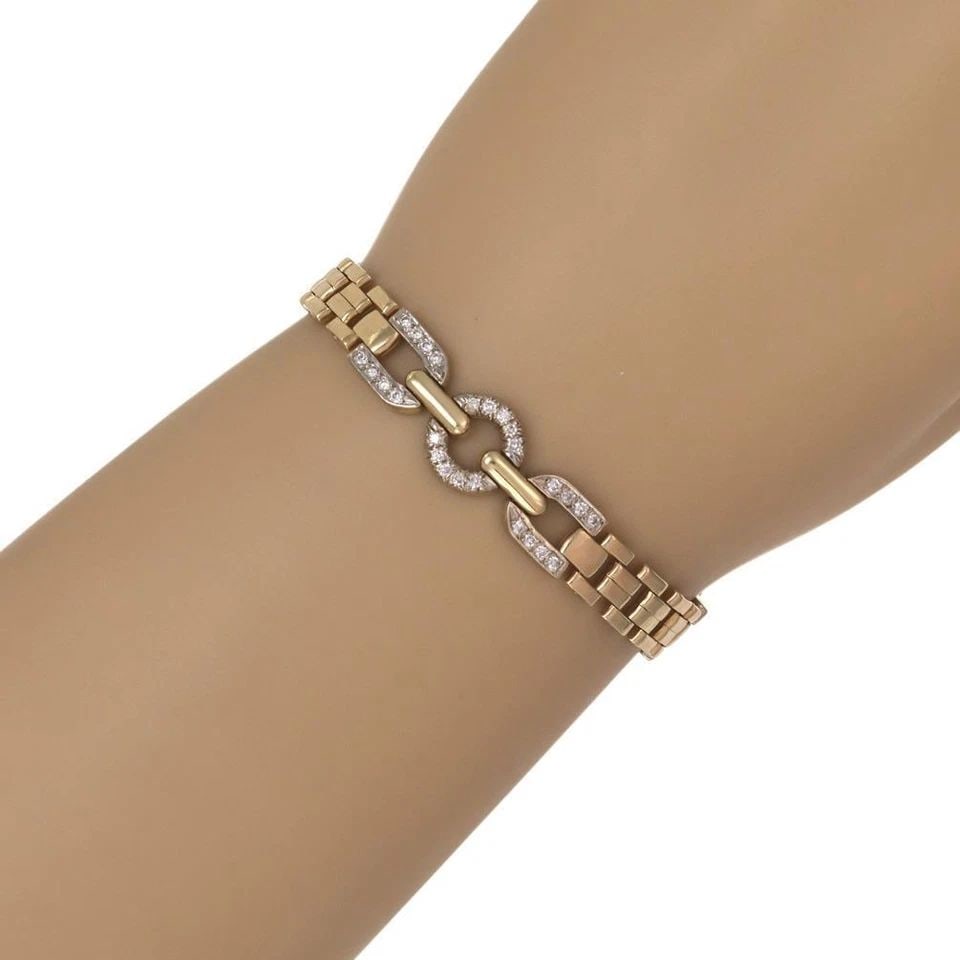 14K DIAMOND BRACELET FANCY LINK WHITE AND YELLOW GOLD: 14K DIAMOND BRACELET FANCY LINK WHITE AND YELLOW GOLD 14k Two Tone Gold & Diamond Fancy Link Bracelet Description This is a beautiful and fancy chain bracelet, it is crafted from 14k yellow ad white g