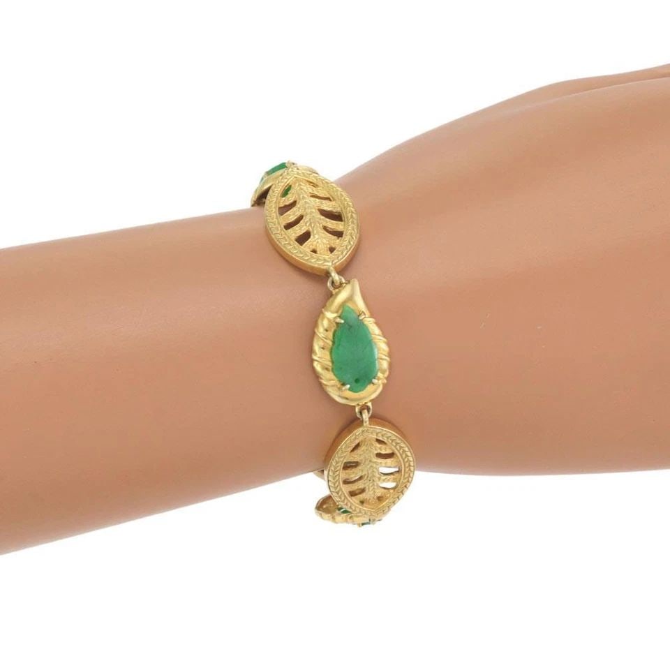 ESTATE JADE 14K YELLOW GOLD FANCY LEAF LINK BRACELET: ESTATE JADE 14K YELLOW GOLD FANCY LEAF LINK BRACELET Estate Jade 14k Yellow Gold Fancy Leaf Link Bracelet Description This is a gorgeous Estate bracelet, it is crafted from 14k yellow gold featuring a
