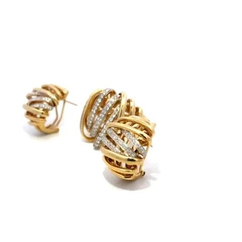 DIAMOND GOLD EARRINGS & RINGS SET 14K YELLOW RIBBON WRAP DESIGN: DIAMOND GOLD EARRINGS & RINGS SET 14K YELLOW RIBBON WRAP DESIGN This beautiful 14k yellow gold pair of earring and ring set is in polished finish featuring a wide front 3 split band with 2mm-3mm wide 