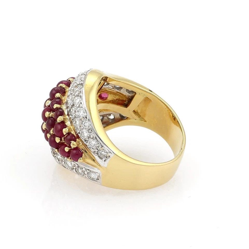 ESTATE 3.50CT DIAMOND & RUBY 18K TWO TONE GOLD DOME BAND RING !: ESTATE 3.50CT DIAMOND & RUBY 18K TWO TONE GOLD DOME BAND RING Estate 3.50ct Diamond & Ruby 18k Two Tone Gold Dome Band Ring Description This gorgeous ring is crafted from 18k yellow and white gold wit