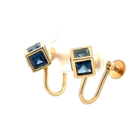 TIFFANY & CO. 18K YELLOW GOLD 2.40CTW SQUARE CUT SAPPHIRE CUBE EARRINGS: TIFFANY & CO. 18K YELLOW GOLD 2.40CTW SQUARE CUT SAPPHIRE CUBE EARRINGS These pretty pair of earrings are by Tiffany & Co. They are crafted from 18k yellow gold with a polished finish featuring blue s